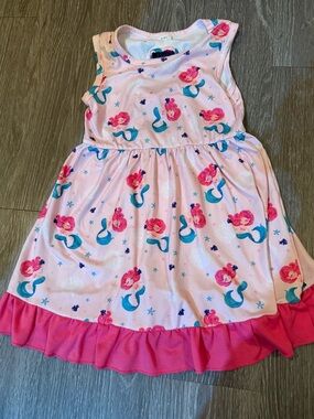 Girls Pink Mermaid Print Sleeveless Dress 5/6